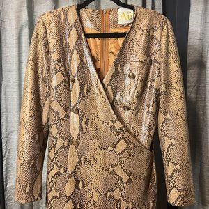 Mini Nude Long Sleeve Snakeskin Dress